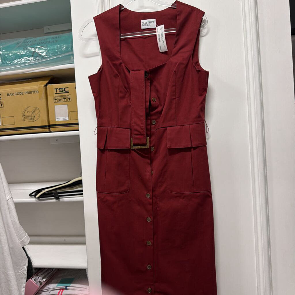 Red Cotton Belted Dress