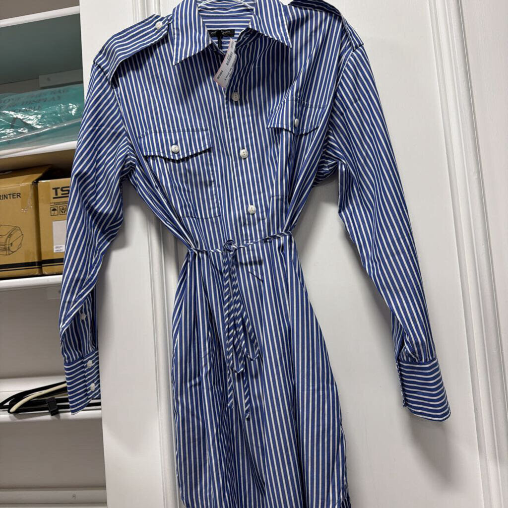 Blue/White Cotton Striped Shirt Dress