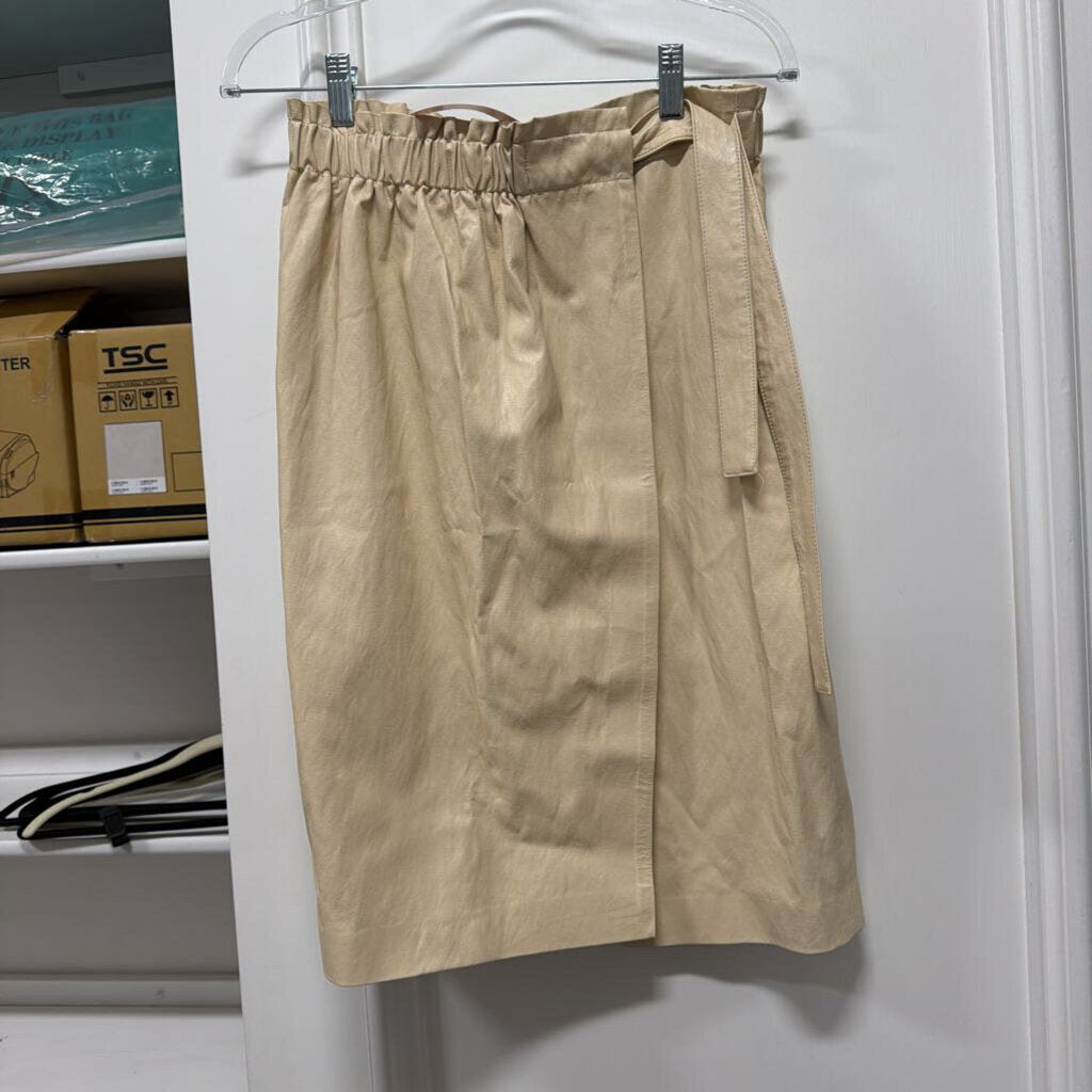 Beige Faux Leather Wrap Skirt