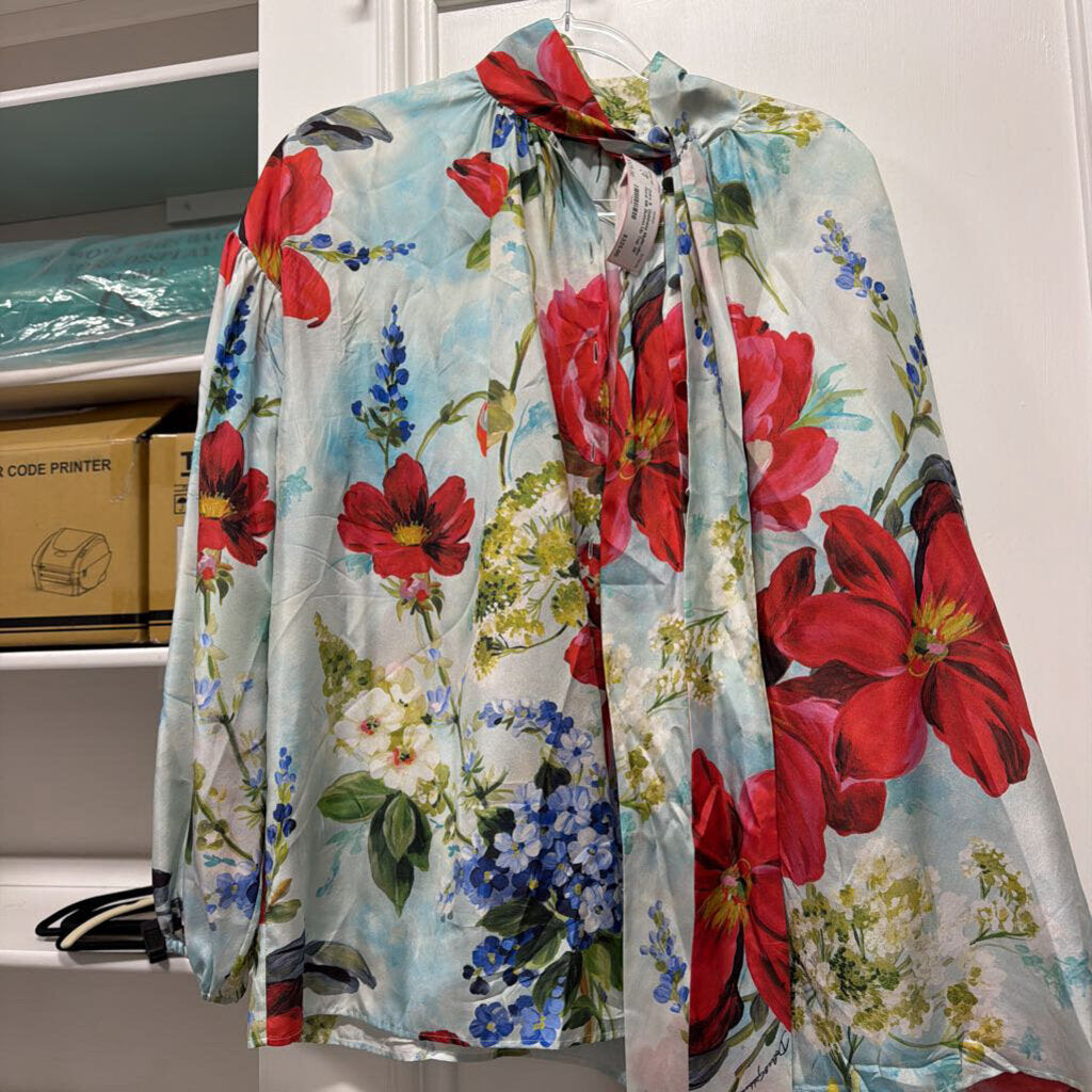 Multicolor Floral Silk Button Up Top