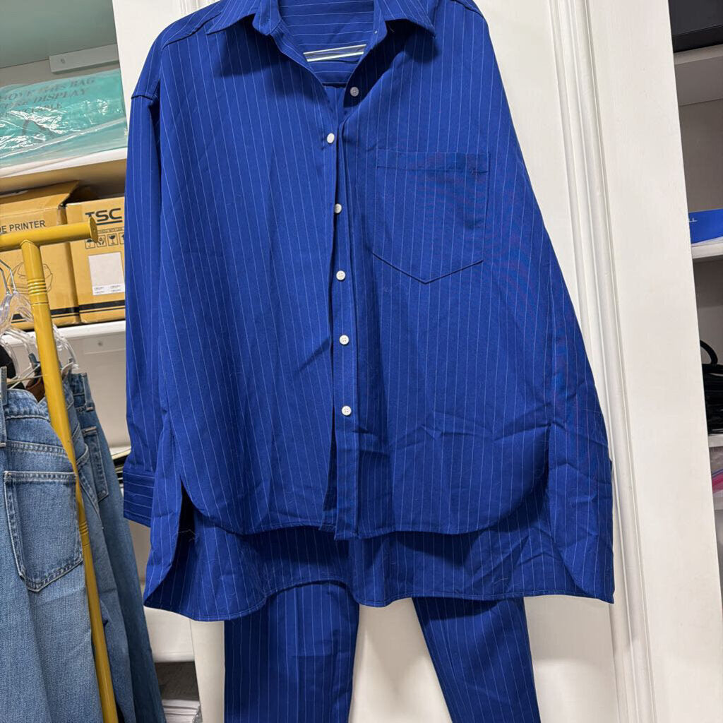 Blue Poly Stripe Shirt/Pant SET