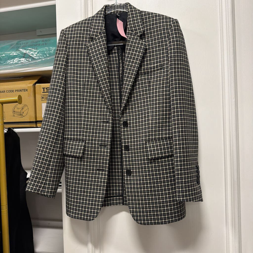 Grey/Cream Houndstooth Wool Blazer