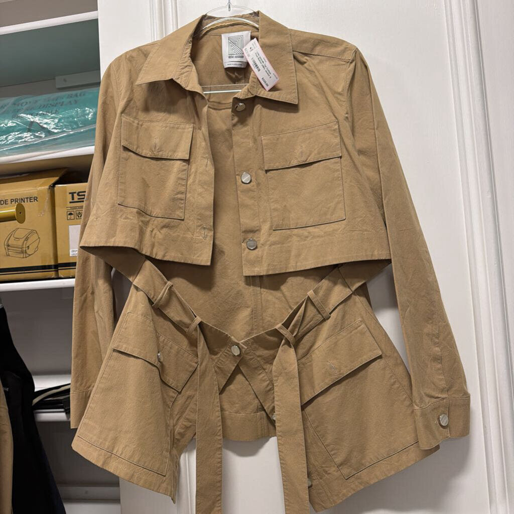 Tan Cotton Pearl Button Utility Jacket