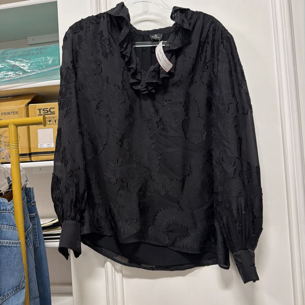 Black Viscose/Silk Floral Top
