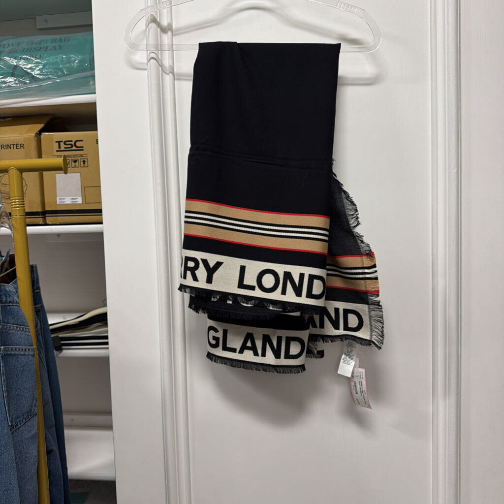 Black Cotton Logo Scarf, 185x100cm