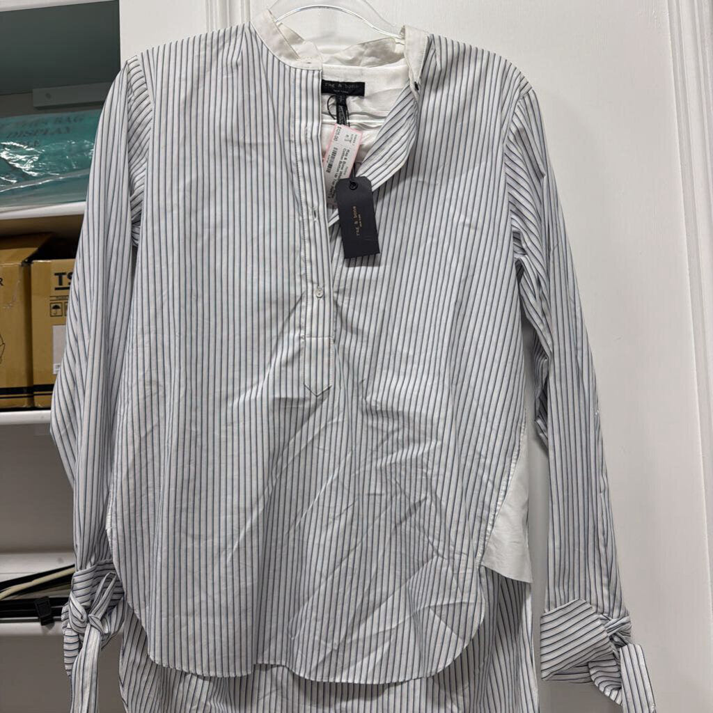 White/Blue Stripe Cotton Button Up Top (NWT)