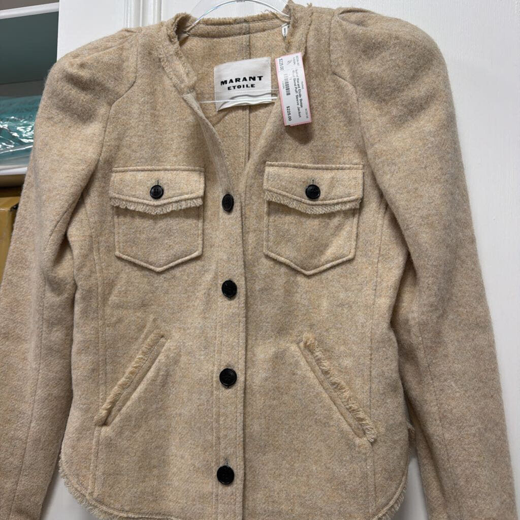 Beige Wool Blend Puff Sleeve Jacket