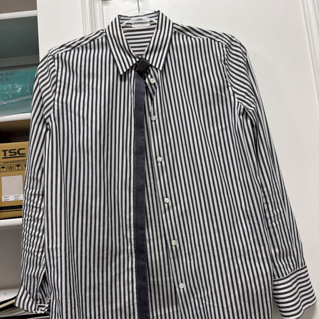 Grey Stripe Cotton Beaded Shirt