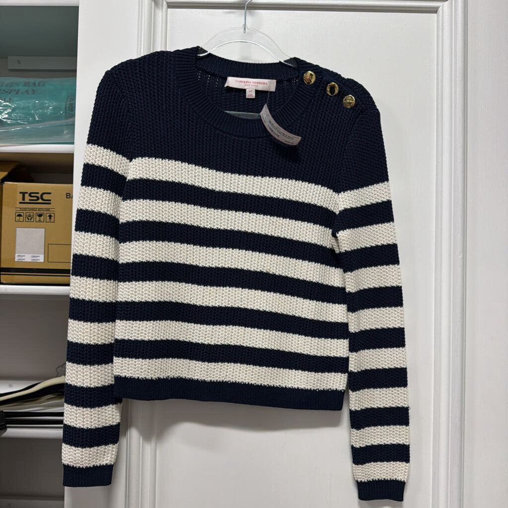Navy/White Silk/Cotton Stripe Sweater