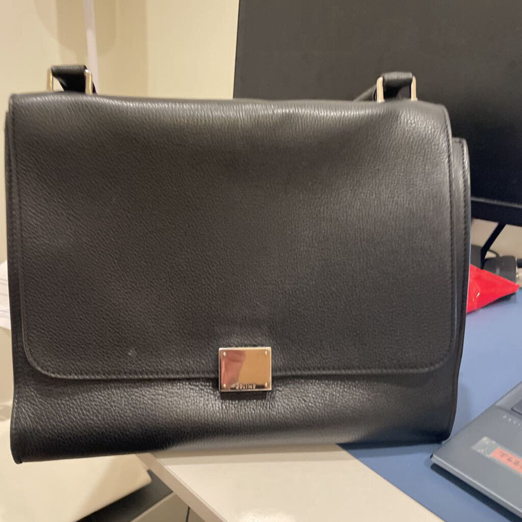 Black Leather Trapeze Bag