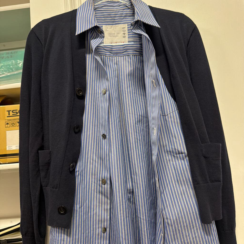 Blue Stripe Mix Media Sweater