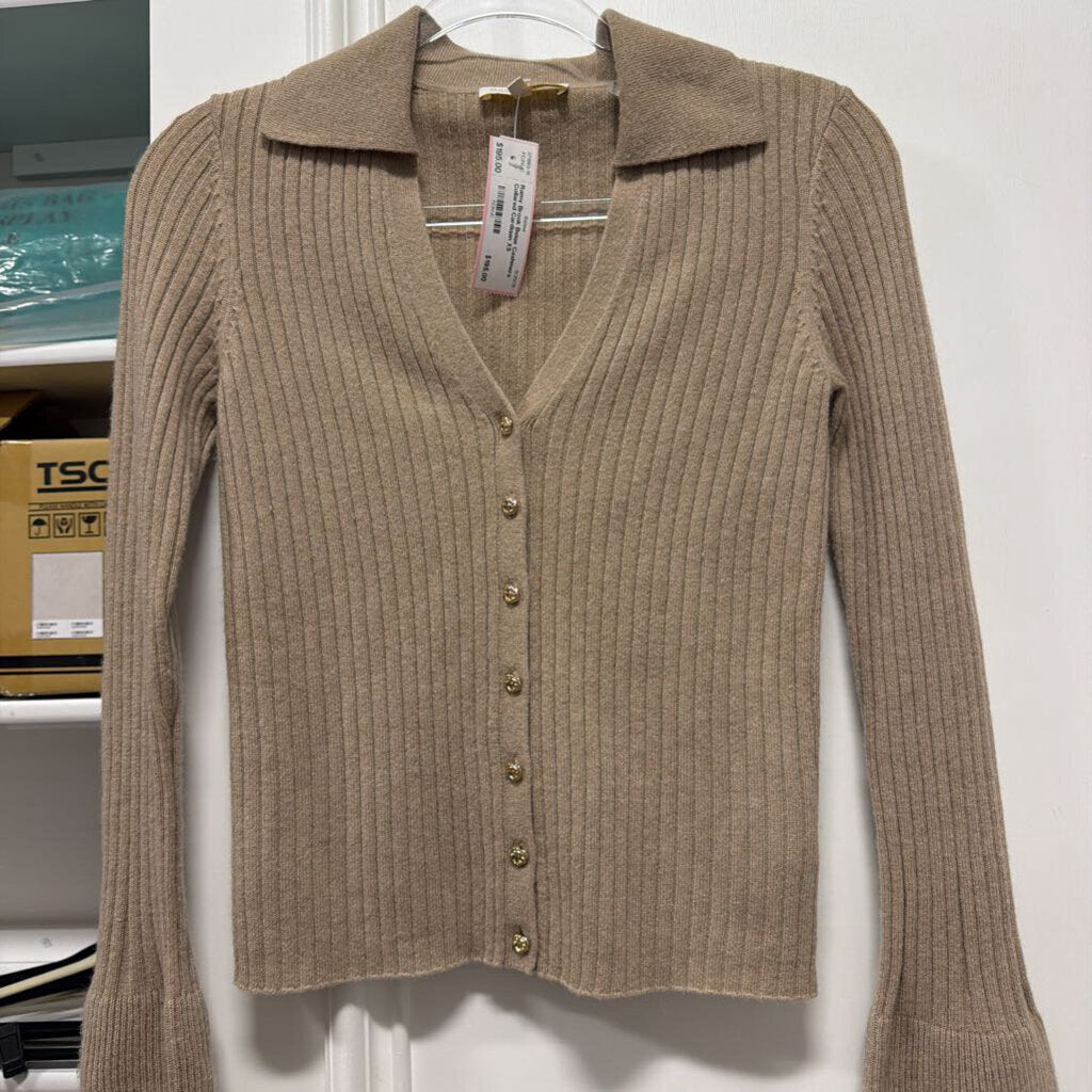 Beige Cashmere Collared Cardigan