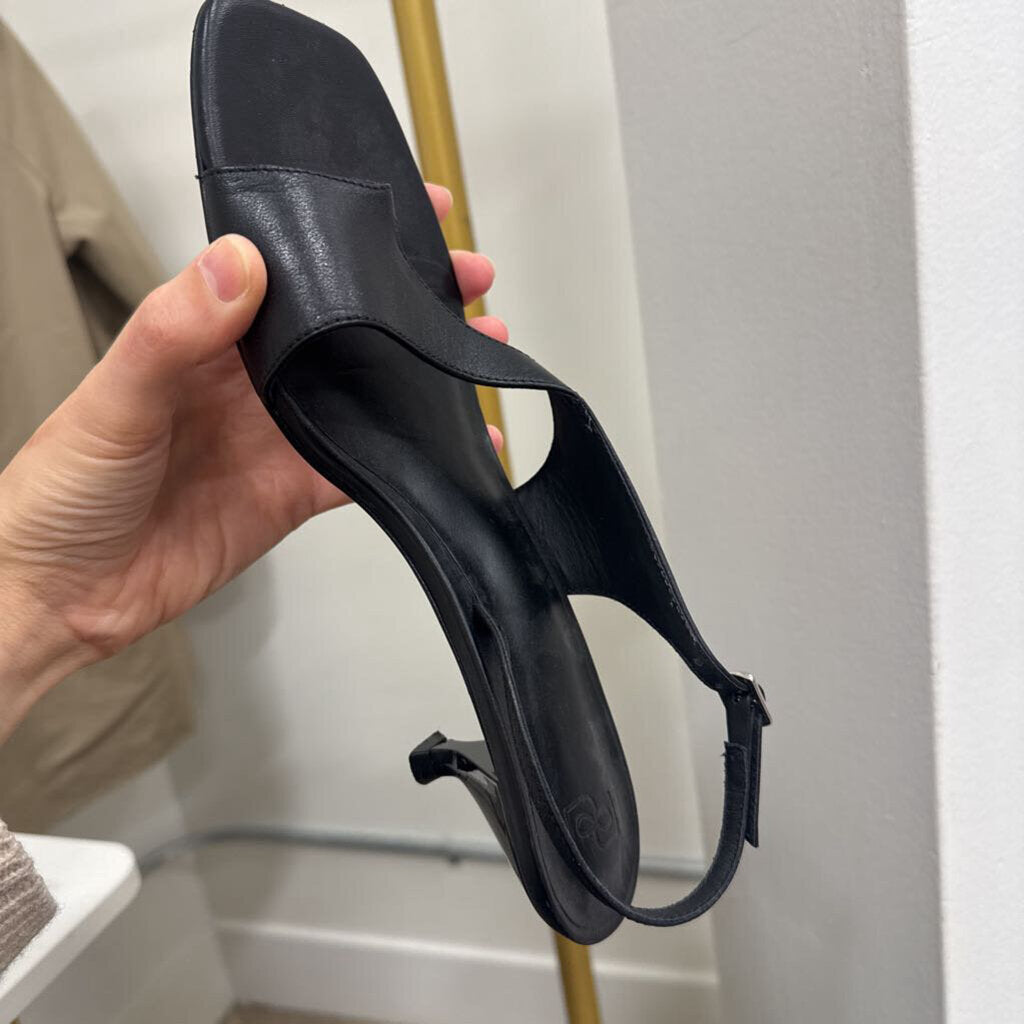 Black Leather Heeled Sandals