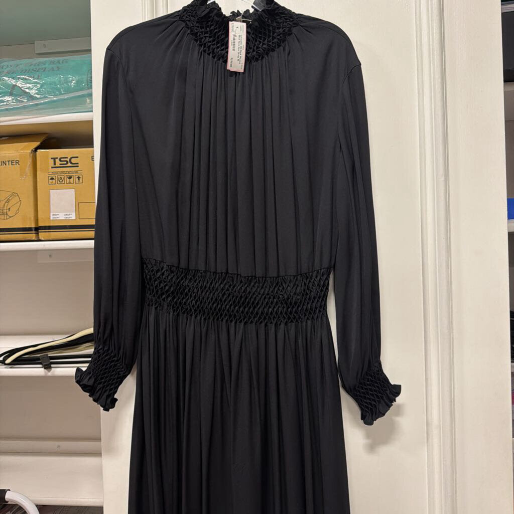 Black Pleated Mock Neck Maxi Dress