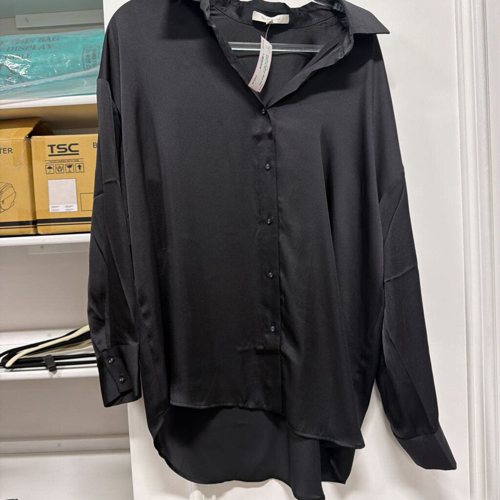 Black Poly Button Up Shirt