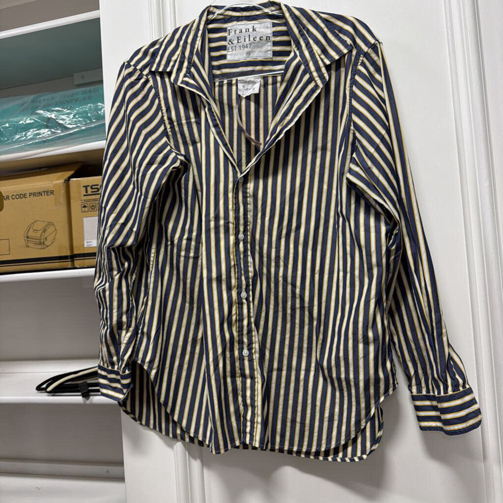 Blue/White/Yellow Stripe Cotton Button Up Top