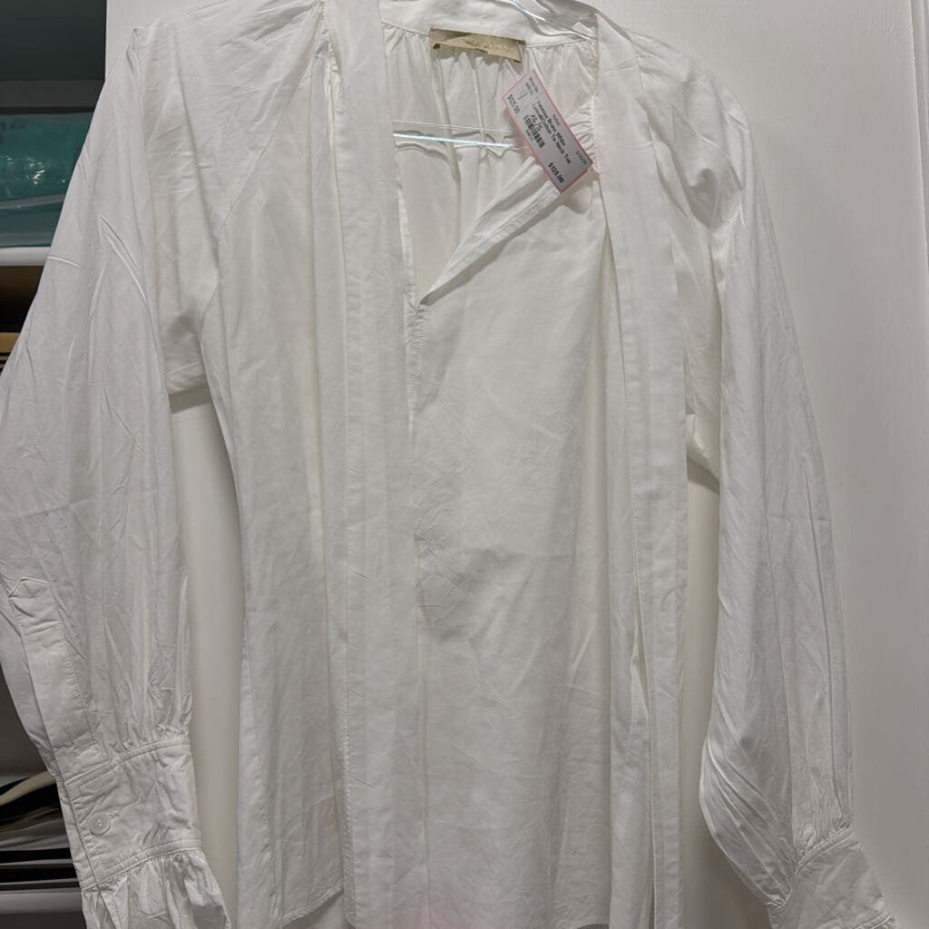 White Lyocell/Cotton Tie Neck Top