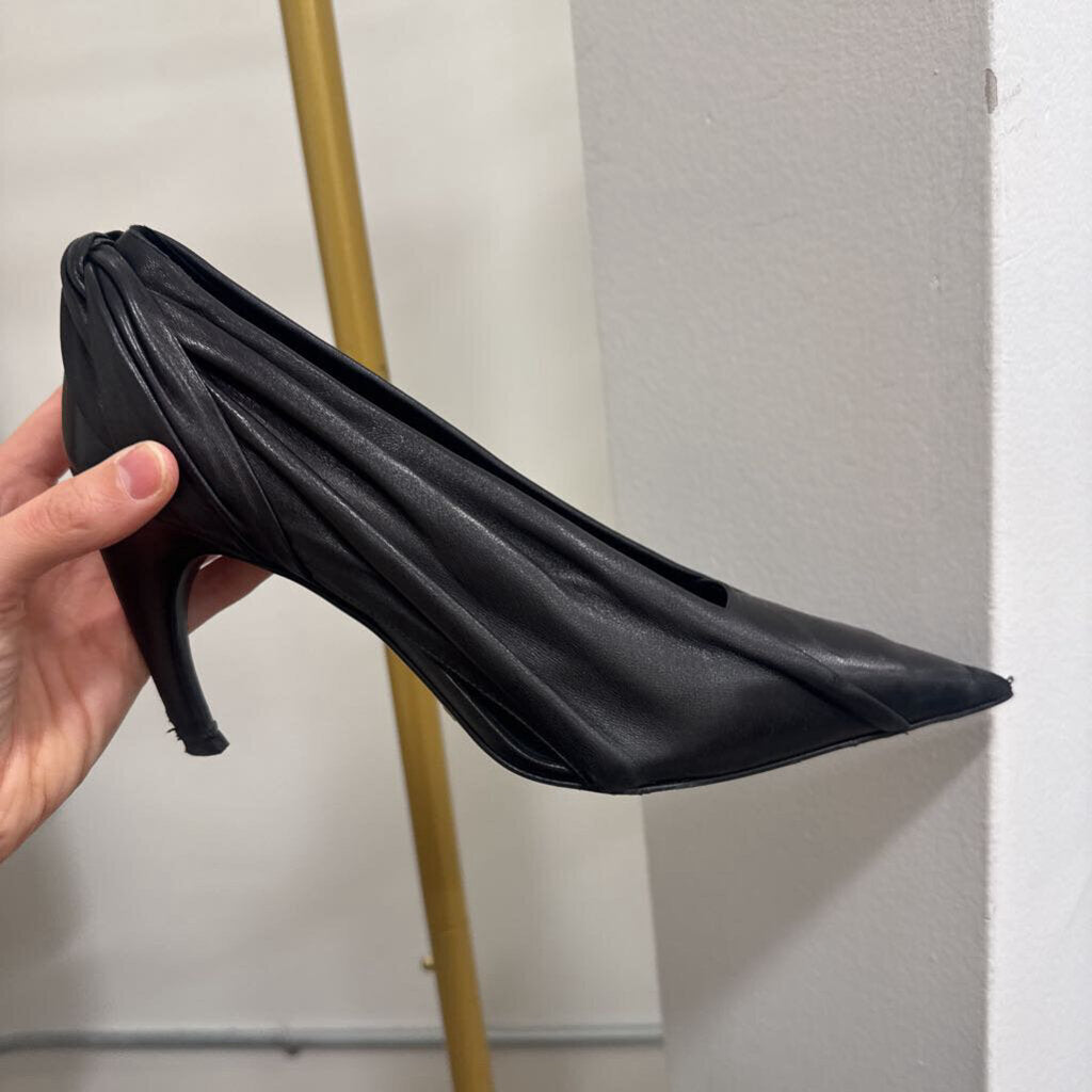 Black Leather Draped Pumps (1200)