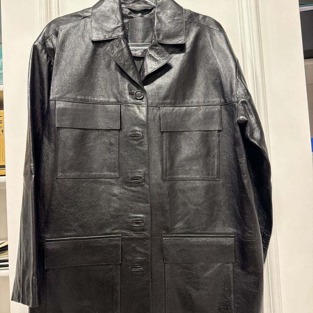 Black Leather Button Jacket (700)