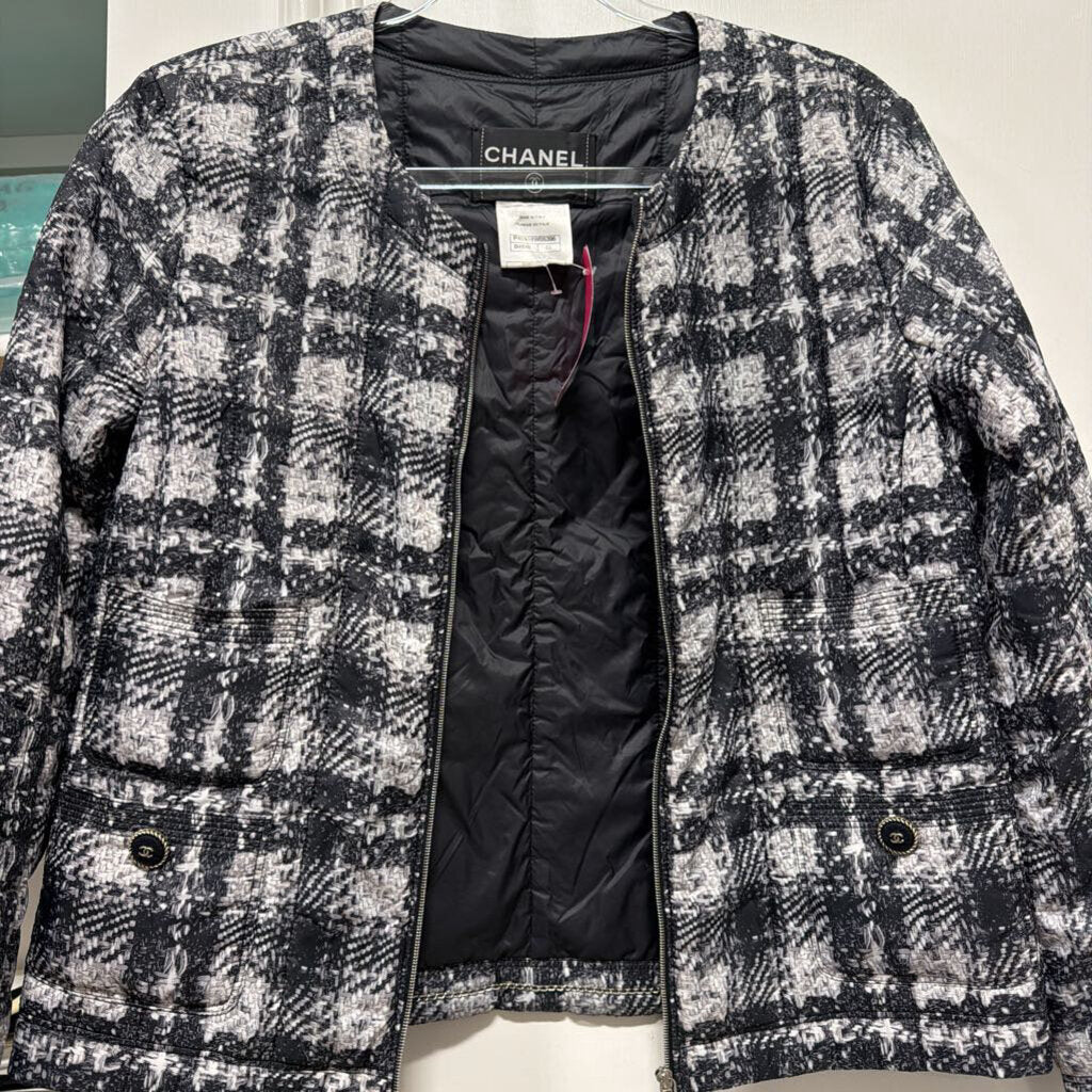 Black/White Tweed Effect Puffer Jacket
