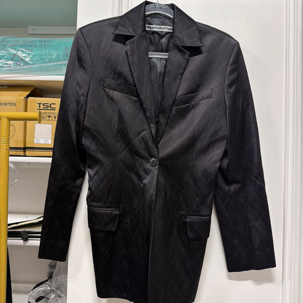 Black Viscose Blend Satin Blazer