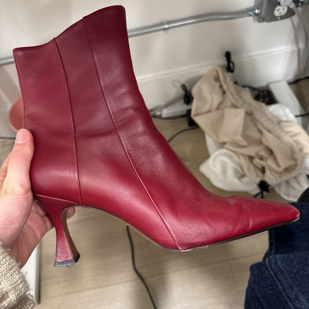 Red Leather Heeled Boot (as is-toe wear)