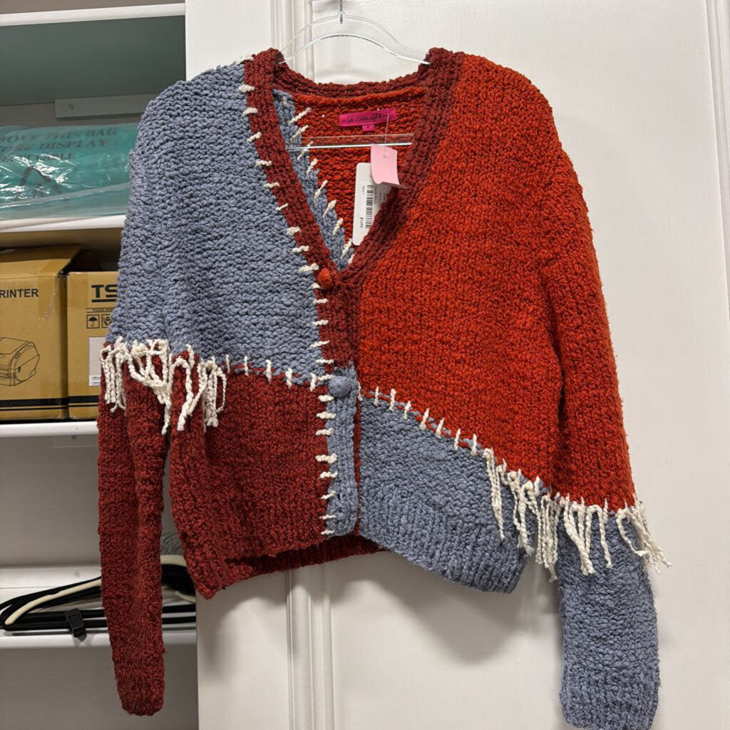 Orange/Blue Patwork Boucle Cardigan (NWT $1295)