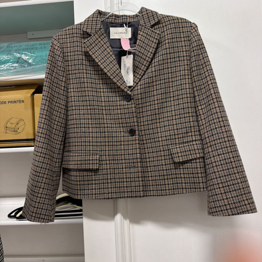 Multi Houndstooth Wool Blend Cropped Blazer (NWT $1060)
