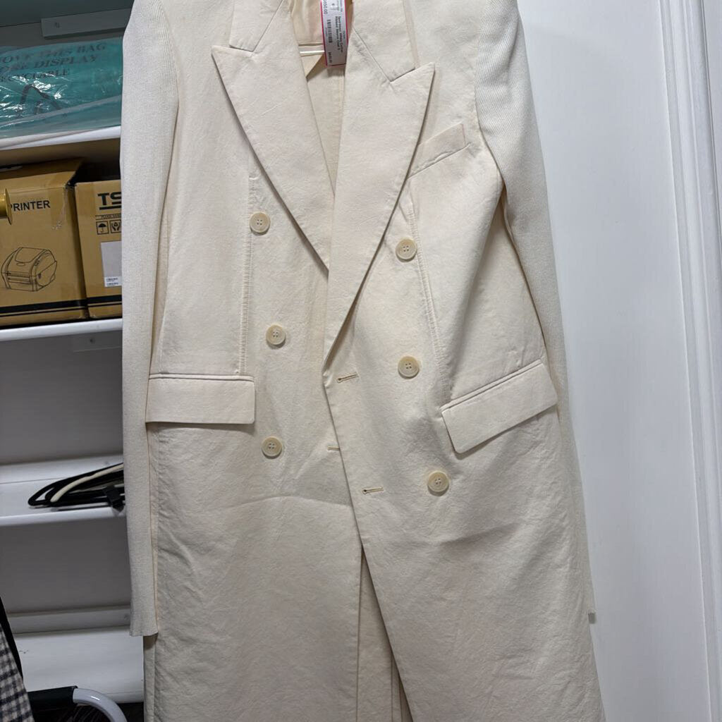 White Cotton Ribbed Sleeve Coat