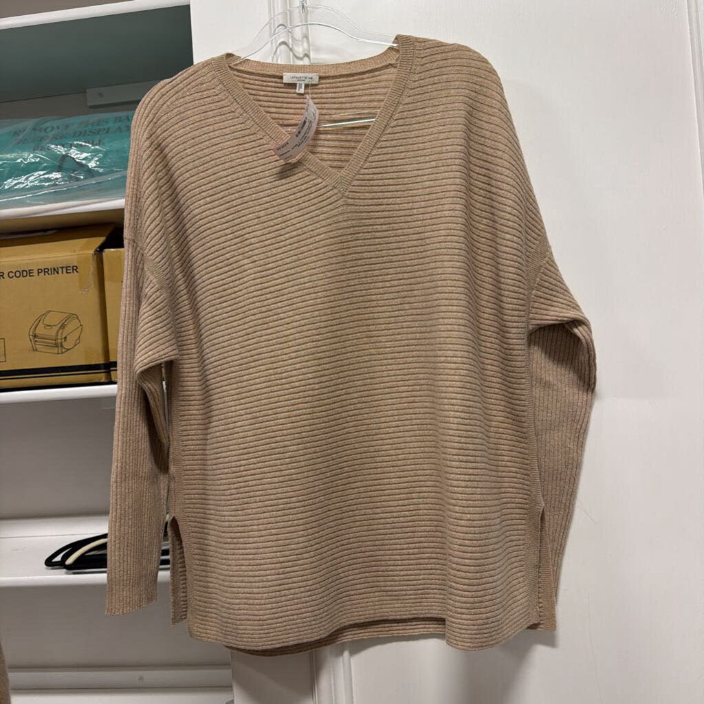 Beige Wool/Cashmere V Neck Sweater