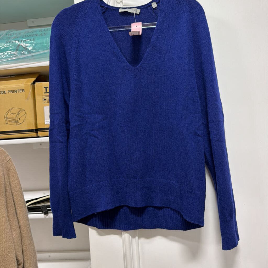 Blue Cashmere V Neck Sweater