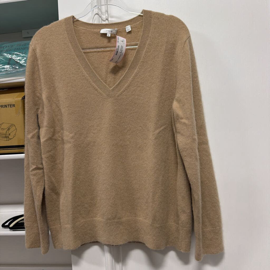 Beige Cashmere V Neck Sweater
