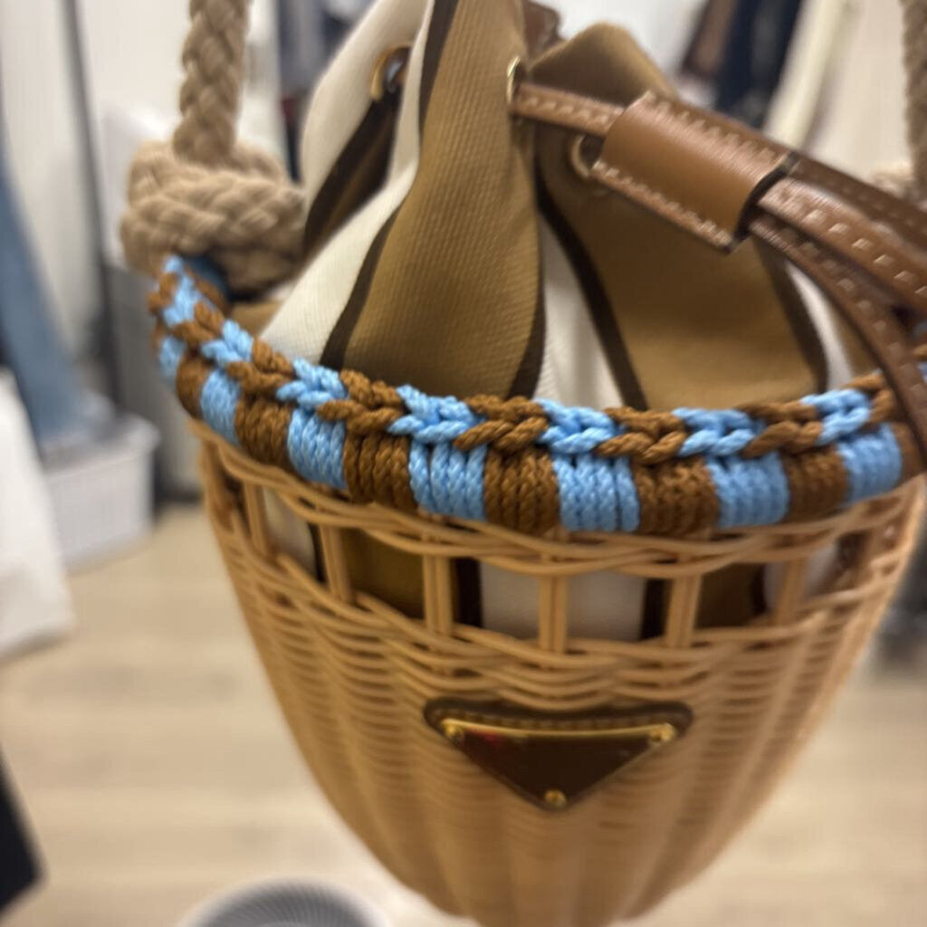 Beige Wicker Bucket Basket