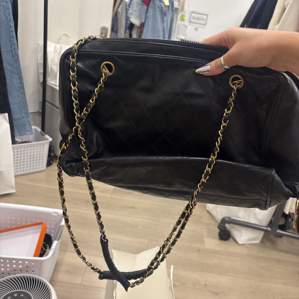 Black Leather Quilted Camera Bag