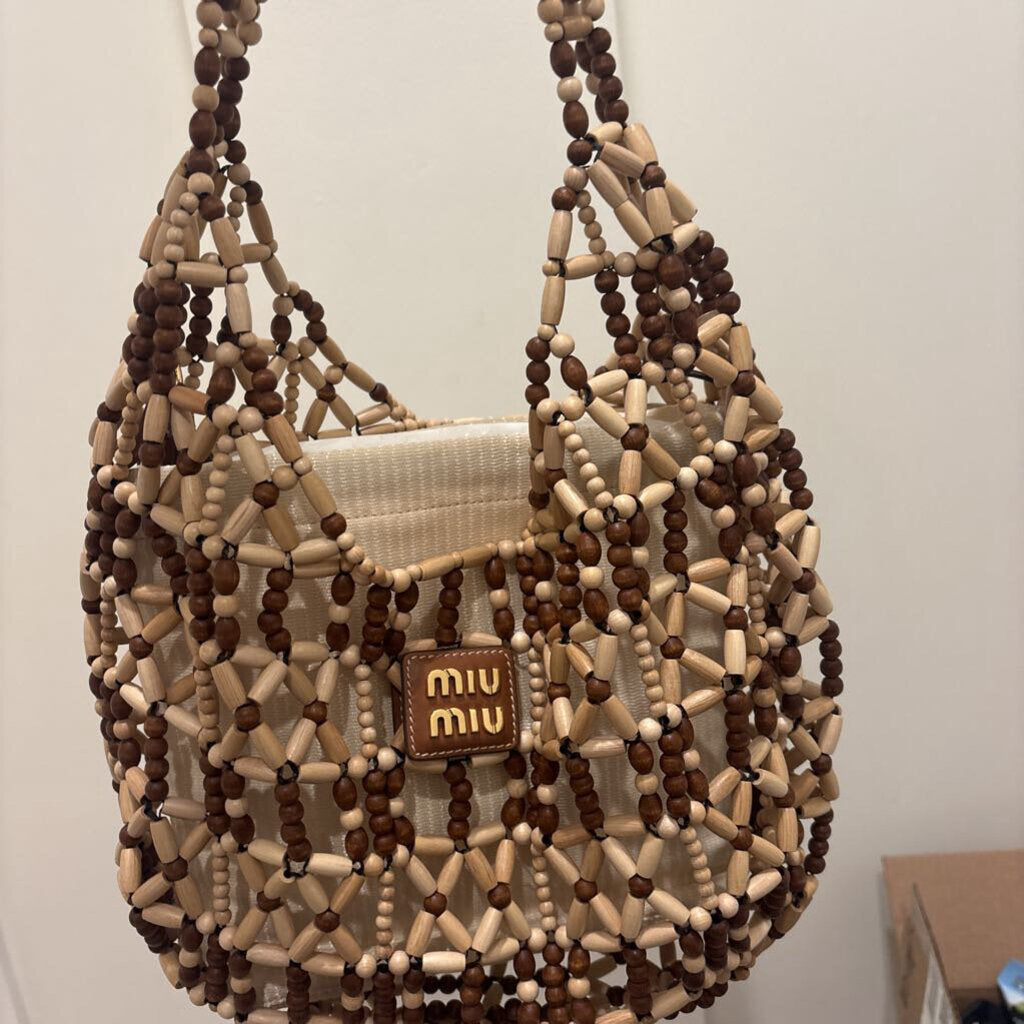Brown Wooden Beaded Hobo Bag (2650)