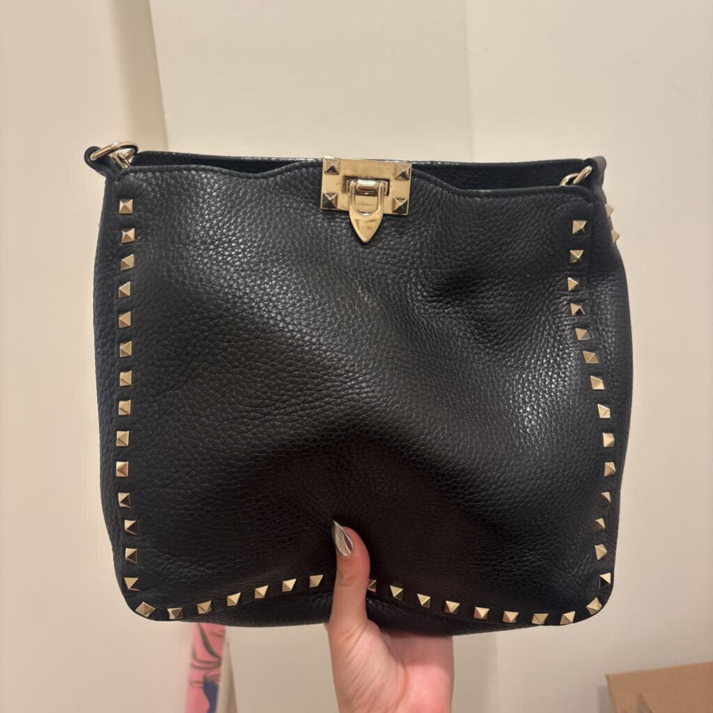 Black Leather Rockstud Tote