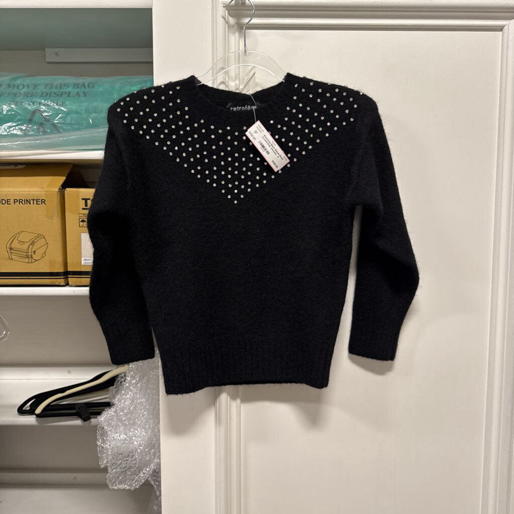 Black Mohair/Wool Crystal Emb. Sweater