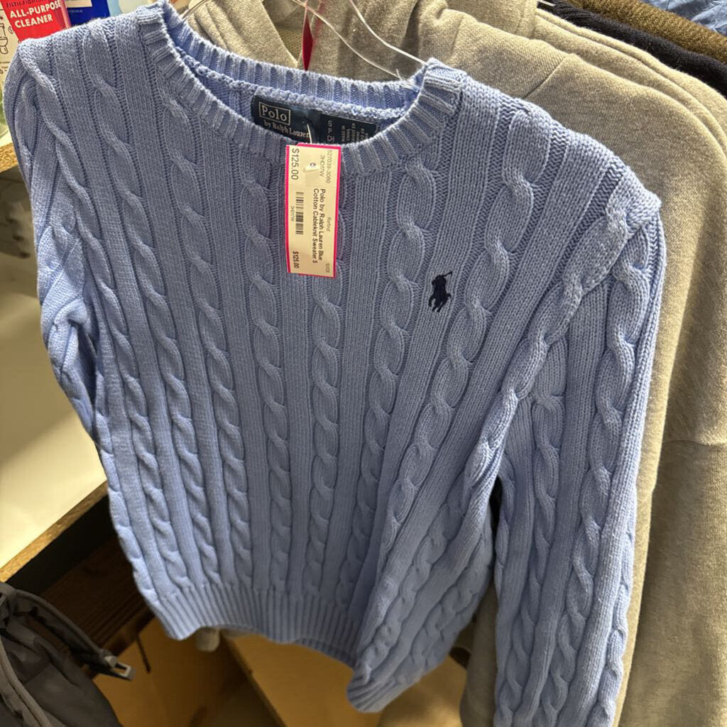 Blue Cotton Cableknit Sweater