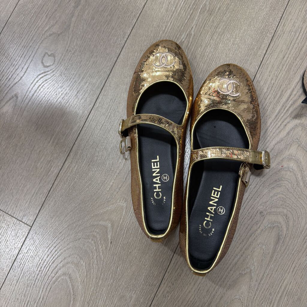 Gold Sequin Mary Jane Ballet Flats