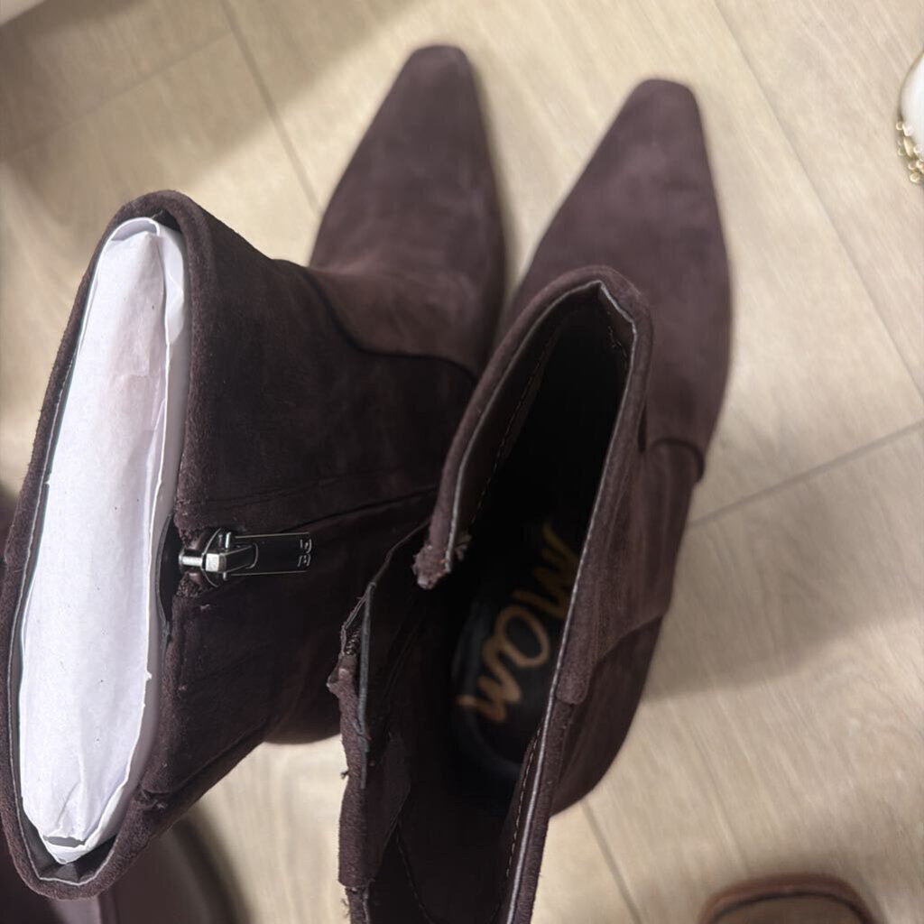Chocolate Suede Square Toe Ankle Boot
