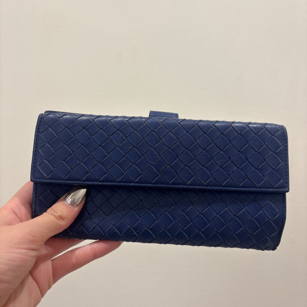 Navy Intrecciato Fold Wallet