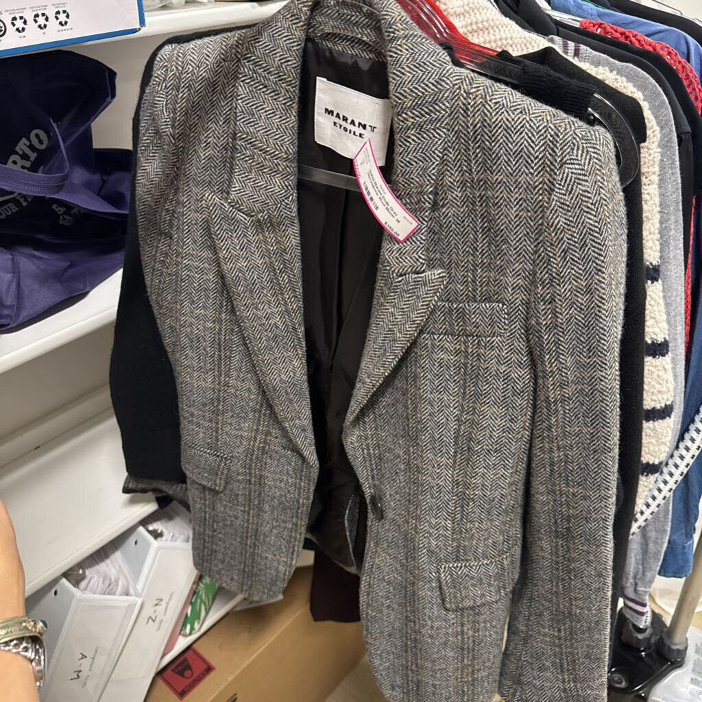 Gray Herringbone Wool Blazer