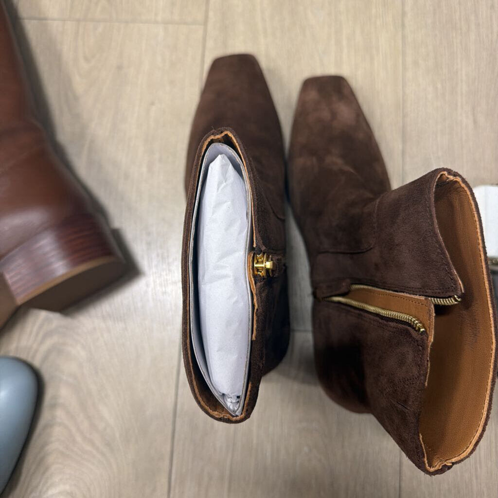 Brown Suede Ankle Boot Gold Zip