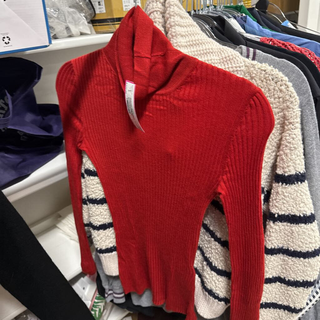Red Cashmere/Silk Ribbed Turtleneck Sweater