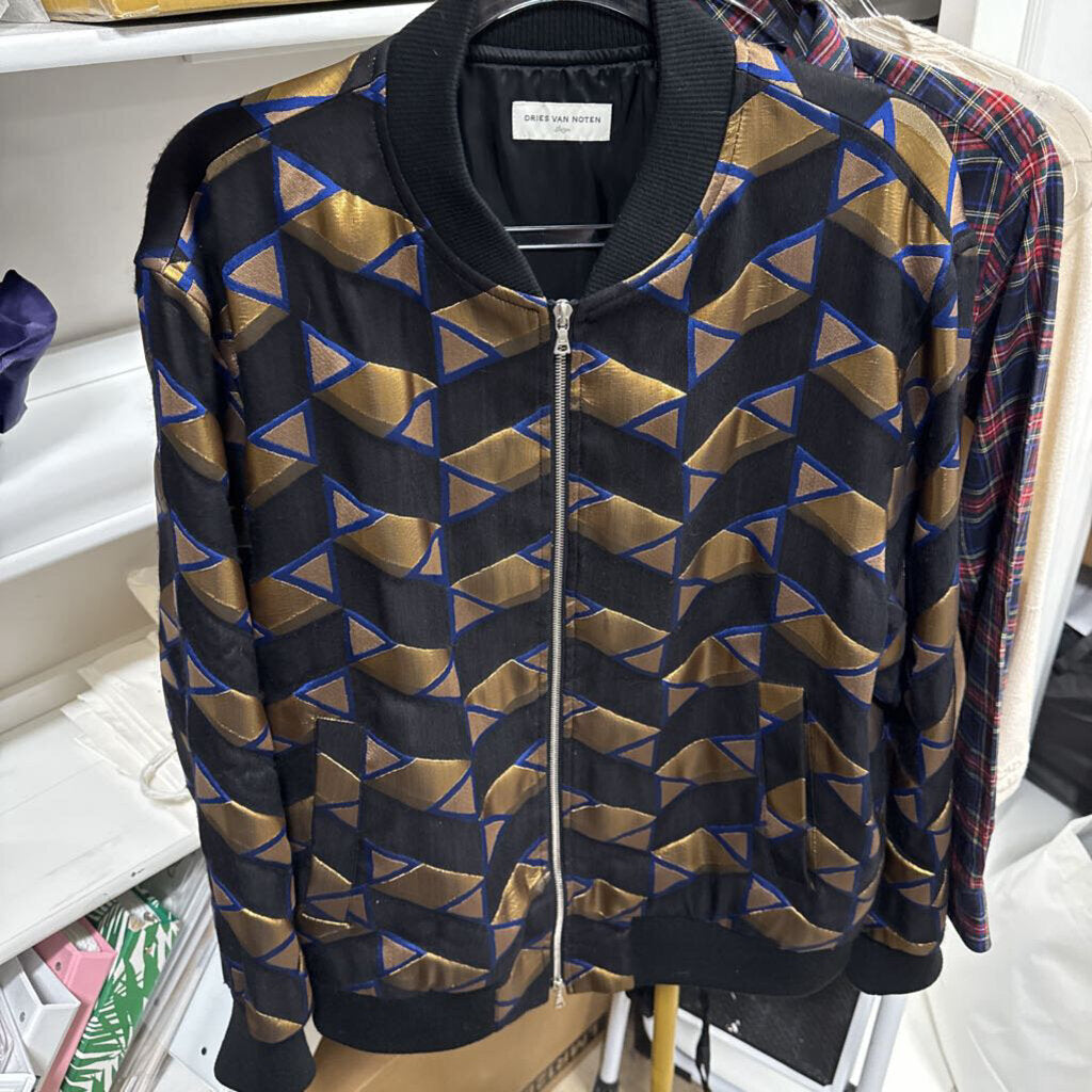 Black/Gold Poly/Wool Blend Bomber Jacket