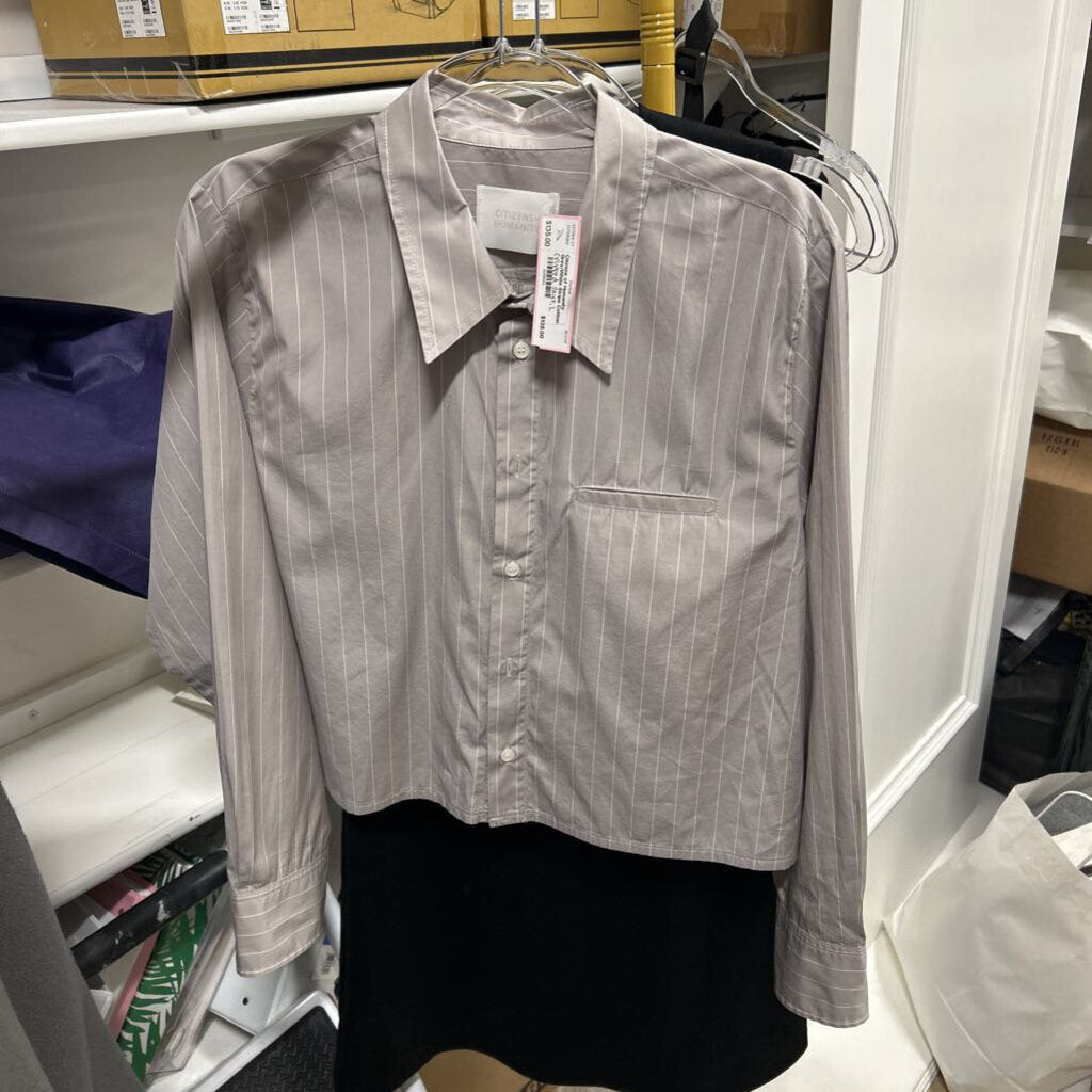 Grey/White Stripe Cotton Cropped Shirt