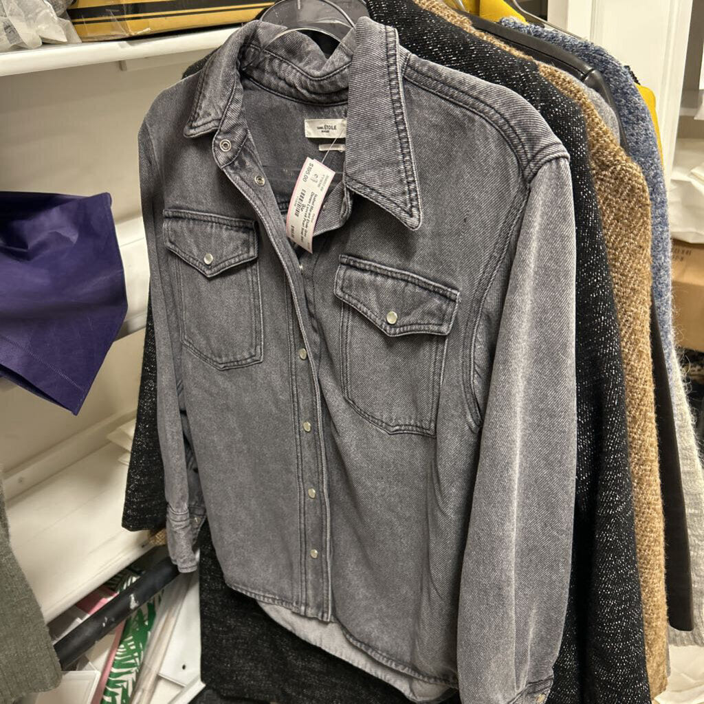 Grey Denim Lyocell Pearl Snap Shirt