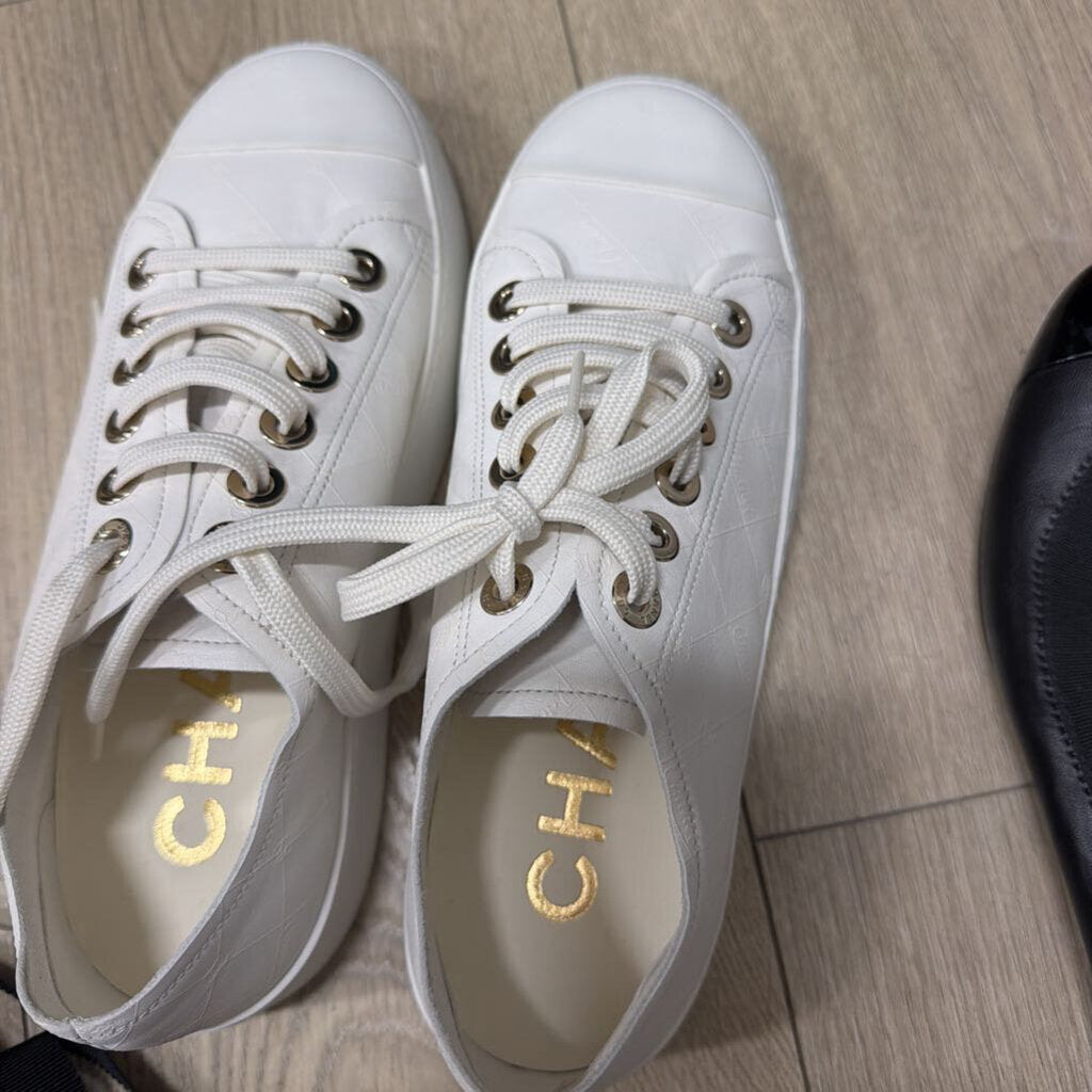 White Lambskin Leather Sneakers