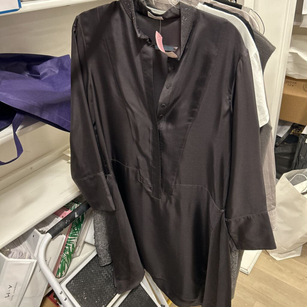 Gray Silk Monili Collar Shirt Dress