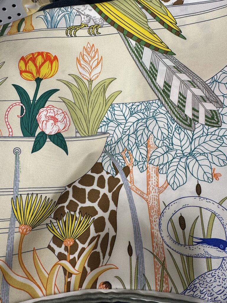 White "Precious Paradise" Silk Scarf, 90